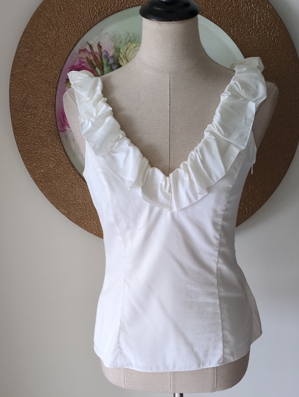 Ruffled V-Neck Off White Women's Top